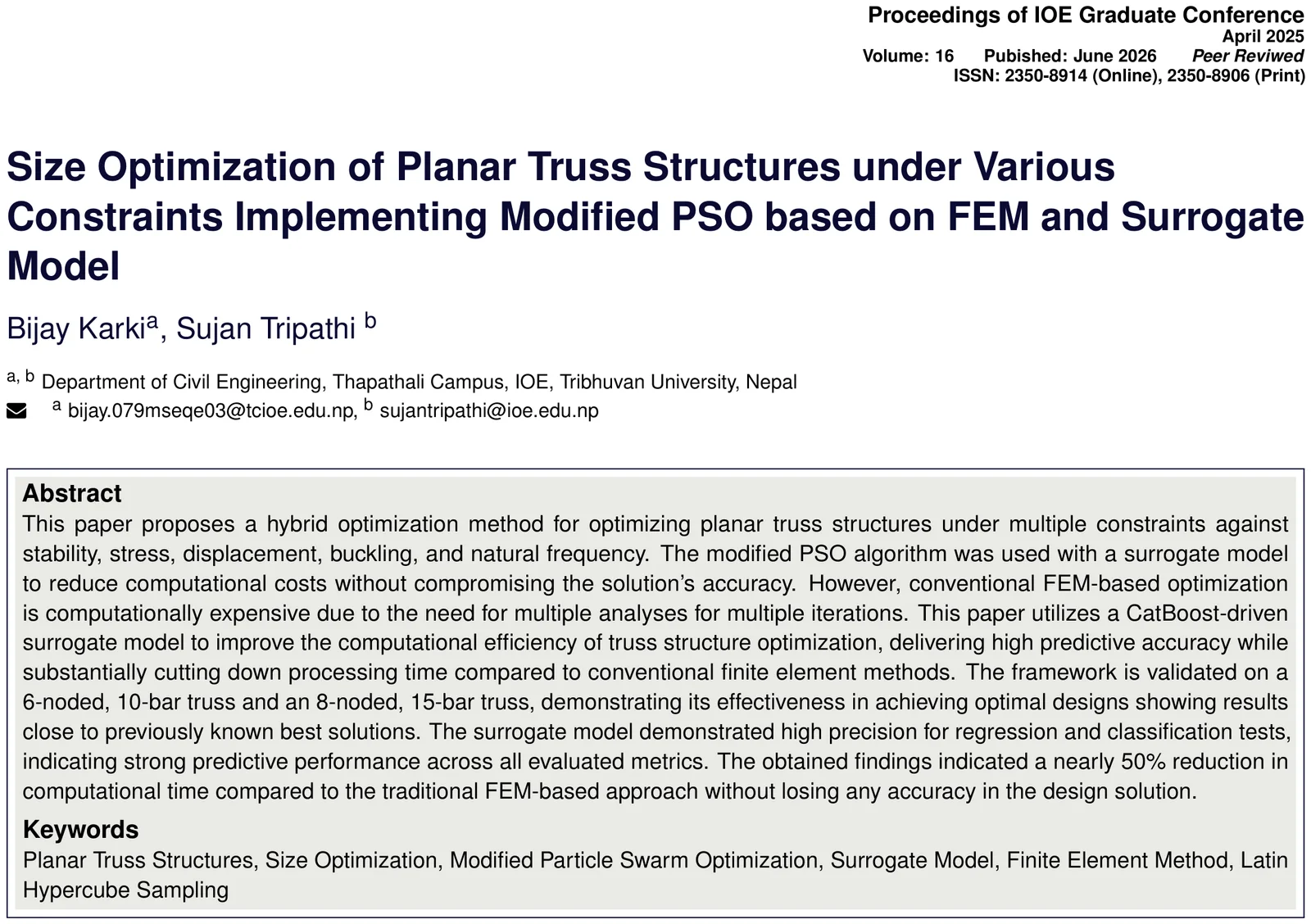 First page of the paper: title, authors and abstract, Proceedings of IOE Graduate Conference, Vol. 16.